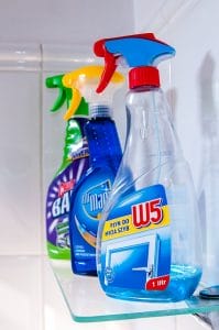 Use cleaning supplies thoroughly when you prepare your fridge for moving.