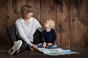 a mother and a child sitting