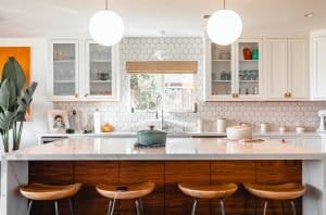 four brown stools in the kitchen