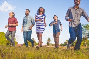 a group of people walking