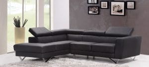 Contemporary black sofa in a living room;