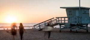 A white lifeguard shed on a beach that could be seen after moving from Las Vegas to Los Angeles